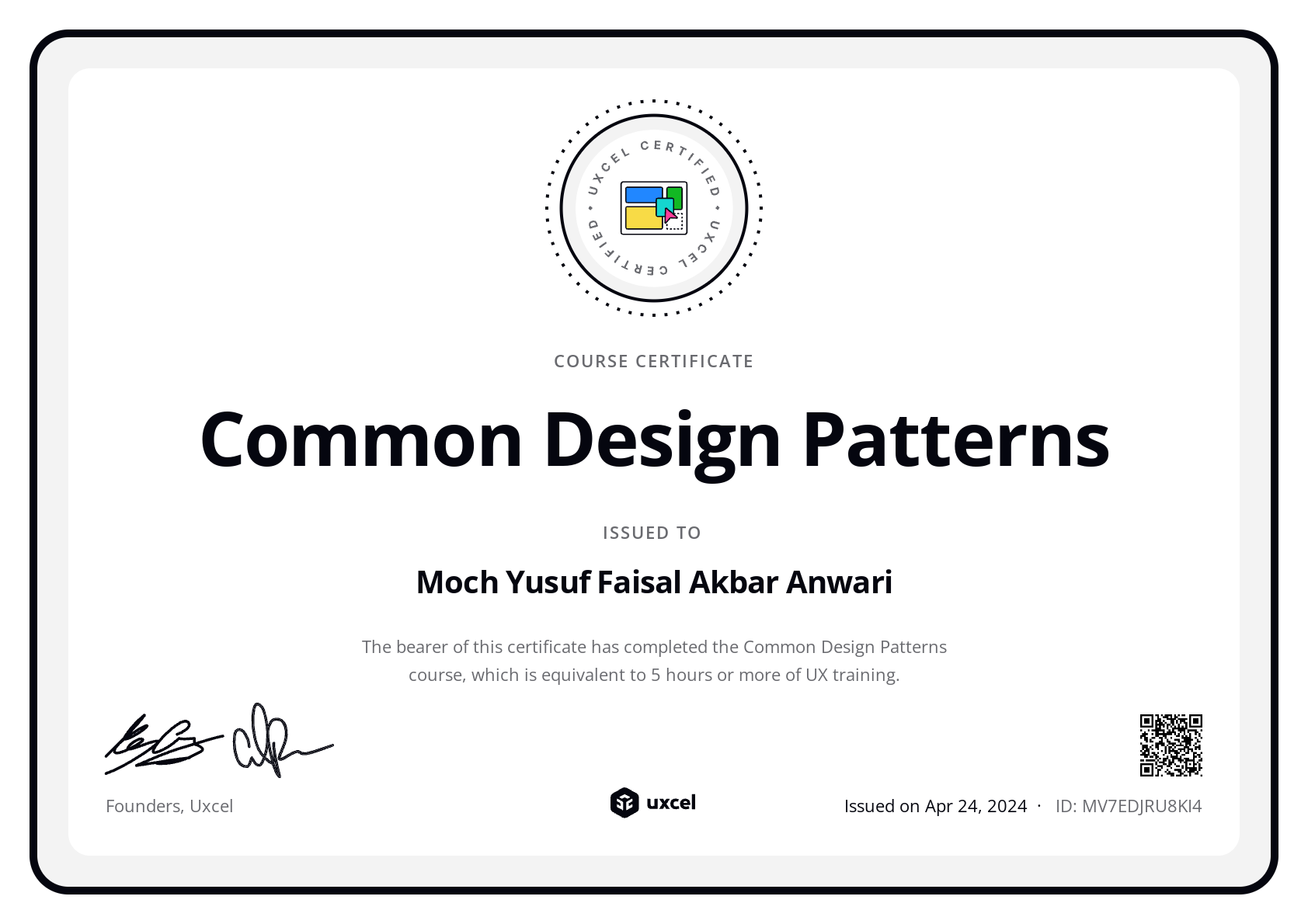 Moch Yusuf Faisal Akbar Anwari's certificate